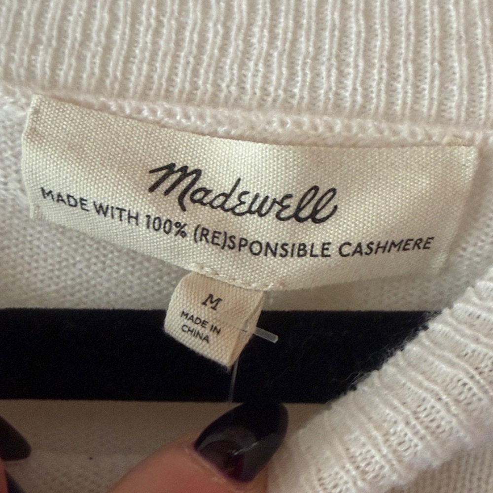 Madewell “Responsible Cashmere” Striped Blue and Cream Sweater - Picture 3 of 4